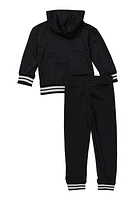 Little Girls Crown Chenille Patch Bomber Jacket and Joggers, 4