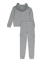 Girls Sherpa Lined Zip Front Hoodie and Cargo Joggers, Grey, Size 7-8