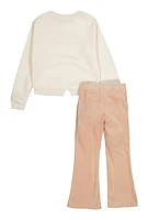 Girls Bebe Pullover Sweatshirt and Velour Pants, Beige, Size 10-12