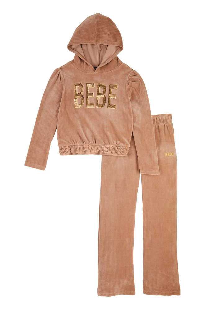 Girls Bebe Velour Sequin Pullover Hoodie and Pants,