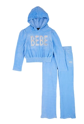 Girls Bebe Velour Sequin Pullover Hoodie and Pants, 10-12