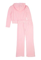 Girls Bebe Velour Sequin Pullover Hoodie and Pants, Pink, Size 7-8