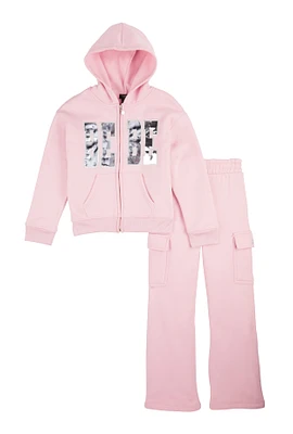 Girls Bebe Zip Front Hoodie and Cargo Sweatpants, Pink, Size 7-8