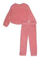 Girls Bebe Velour Rhinestone Heart Top and Joggers, Pink,