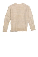 Little Girls Cable Knit Crew Neck Sweater, White, Size 5-6