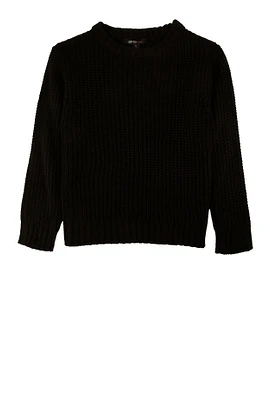 Little Girls Knit Crew Neck Pullover Sweater, Black, Size 4