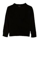 Little Girls Knit Crew Neck Pullover Sweater, Black, Size 4