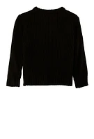 Little Girls Knit Crew Neck Pullover Sweater, Black, Size 4
