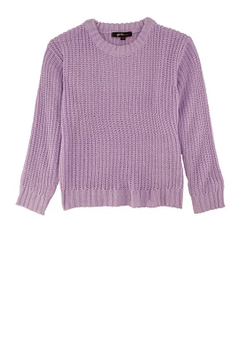 Little Girls Knit Crew Neck Pullover Sweater, Purple, Size 4