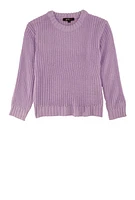 Little Girls Knit Crew Neck Pullover Sweater, Purple, Size 4