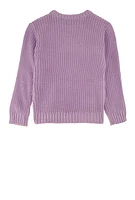 Little Girls Knit Crew Neck Pullover Sweater, Purple, Size 4