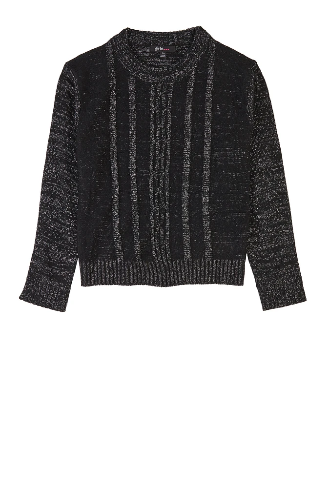 Girls Two Tone Cable Knit Sweater, Black, Size 14-16
