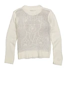 Girls Bear Graphic Pullover Sweater, White, Size 14-16