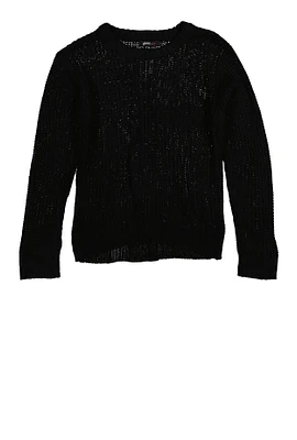 Girls Knitted Crew Neck Sweater, Black, Size 7-8