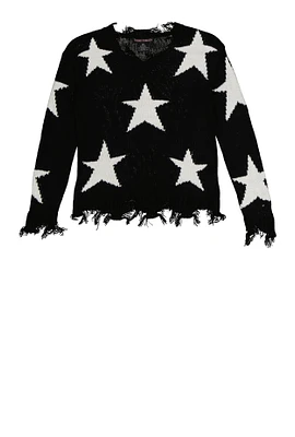 Girls Distressed Star Print Sweater, 10-12