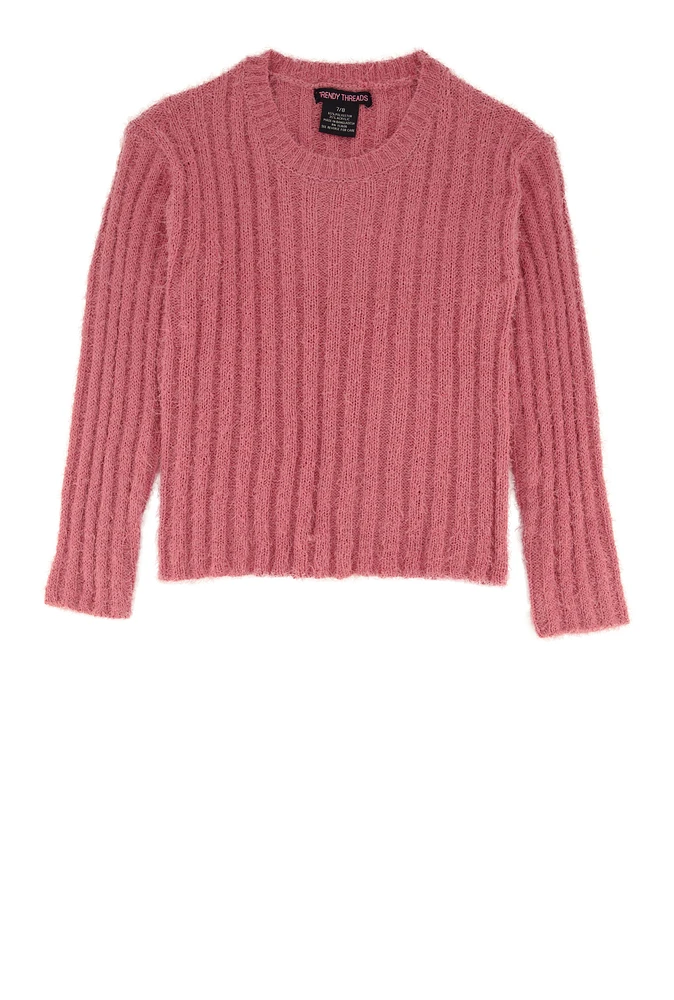 Girls Eyelash Ribbed Knit Sweater, Pink, Size 10-12