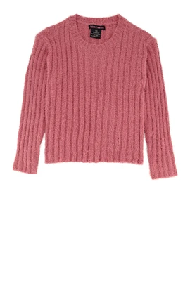 Girls Eyelash Ribbed Knit Sweater, Pink, Size 10-12