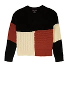 Girls Color Block Cable Knit Sweater, Multi,