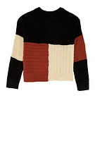 Girls Color Block Cable Knit Sweater, Multi,