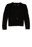 Girls Crochet Detail Pullover Sweater, Black, Size 14-16