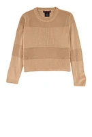 Girls Crochet Detail Pullover Sweater, Beige, Size 10-12