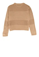 Girls Crochet Detail Pullover Sweater, Beige, Size 10-12