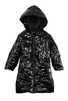 Little Girls Faux Patent Leather Puffer Jacket, Black, Size 4