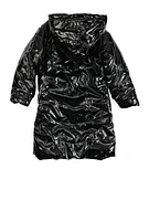 Little Girls Faux Patent Leather Puffer Jacket, Black, Size 4