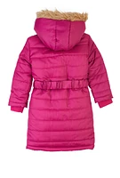 Little Girls Faux Fur Trim Hooded Puffer Jacket, Pink, Size 6X