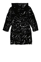 Girls Faux Patent Leather Hooded Puffer Jacket, Black, Size 10-12