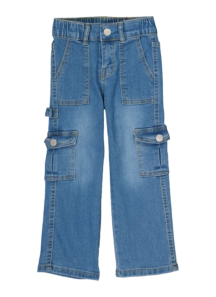 Little Girls Cargo Pocket Straight Leg Jeans, Blue, Size 6X