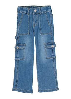 Little Girls Cargo Pocket Straight Leg Jeans, Blue, Size 6X