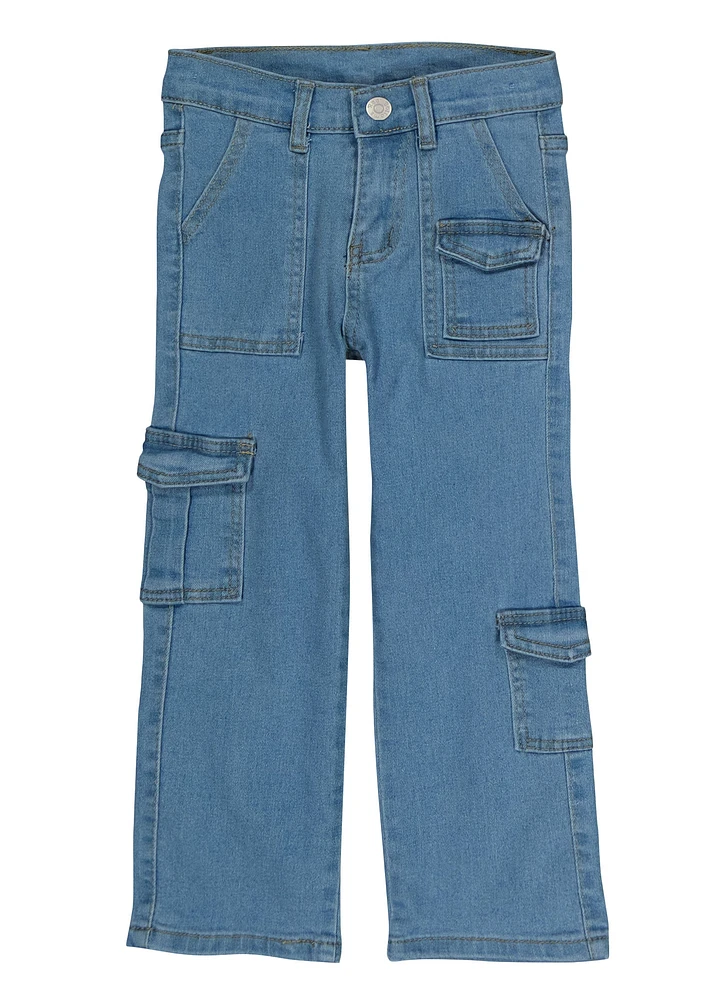 Little Girls Stretch Cargo Pocket Jeans, Blue, Size 6X