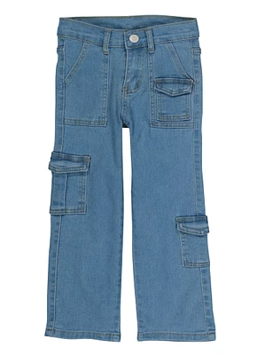 Little Girls Stretch Cargo Pocket Jeans, Blue, Size 6X