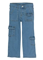 Little Girls Stretch Cargo Pocket Jeans, Blue, Size 6X