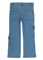 Little Girls Stretch Cargo Pocket Jeans, Blue, Size 6X