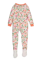 Girls Floral Print Footed Pajamas, White, Size 7-8