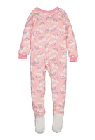 Girls Fleece Rainbow Print Footed Pajamas, Pink, Size 4