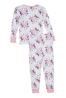Little Girls Graphic Print Pajama Top and Pants, White, Size 5-6