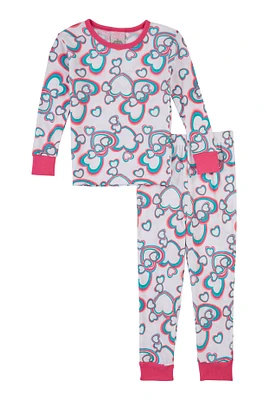 Little Girls Graphic Print Pajama Top and Pants, White, Size 4