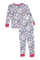 Little Girls Graphic Print Pajama Top and Pants, White, Size 4