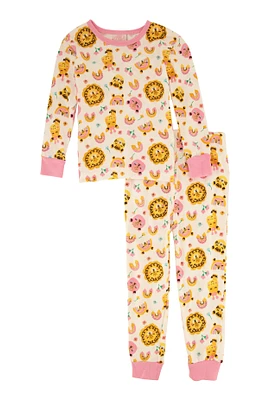 Little Girls Graphic Print Pajama Top and Pants, Pink, Size 5-6