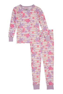 Little Girls Graphic Print Pajama Top and Pants, Purple, Size 4