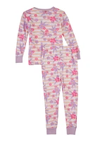 Little Girls Graphic Print Pajama Top and Pants, Purple, Size 4