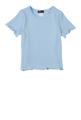Girls Textured Knit Lettuce Edge Tee,