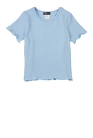 Girls Textured Knit Lettuce Edge Tee,