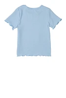 Girls Textured Knit Lettuce Edge Tee,