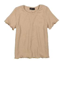 Girls Textured Knit Lettuce Edge Top,