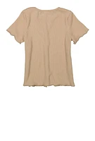 Girls Textured Knit Lettuce Edge Top,