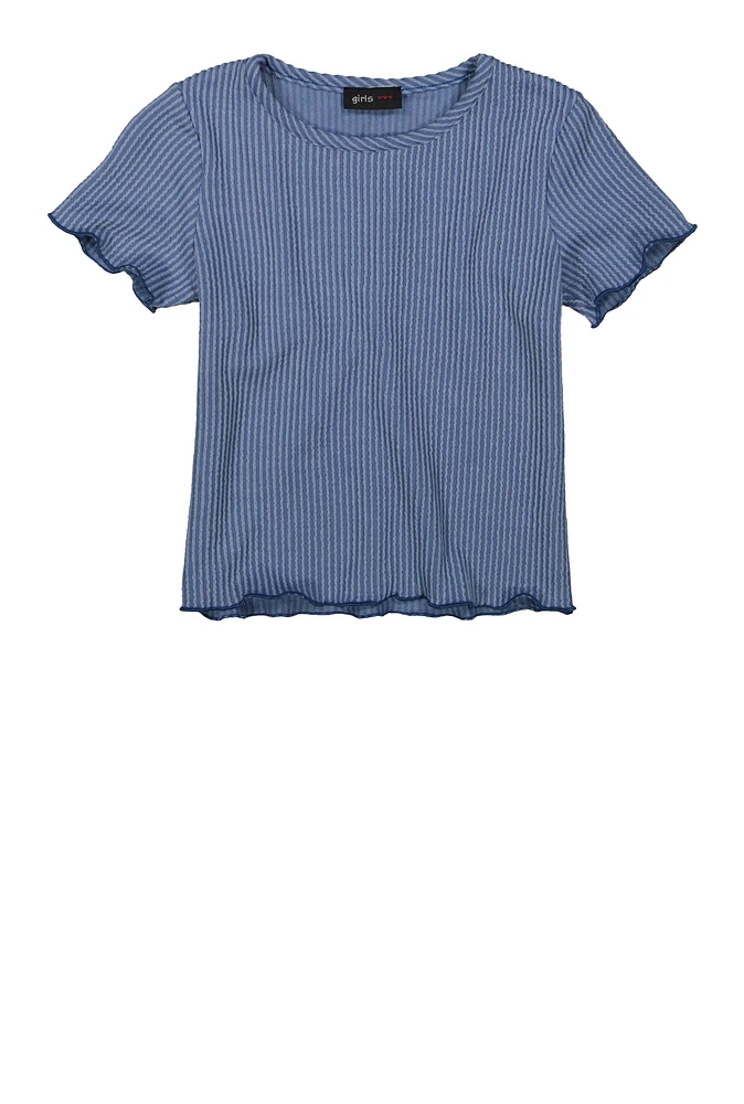 Girls Textured Knit Lettuce Edge Top,